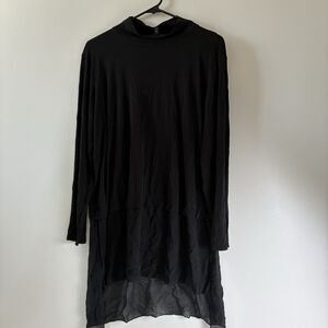 Eileen Fisher 100% Silk Black Stretch Drape Large Classic Mock Neck Layer
